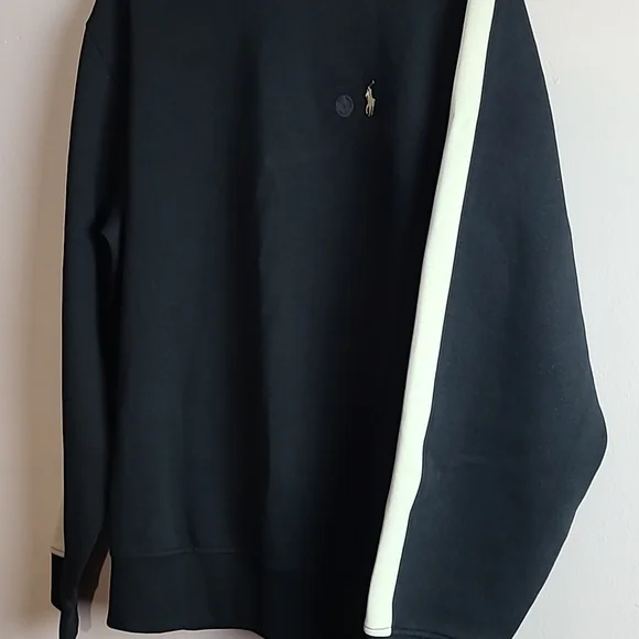 New Black Long Sleeves Polo Crew Neck Sweatshirt size Large